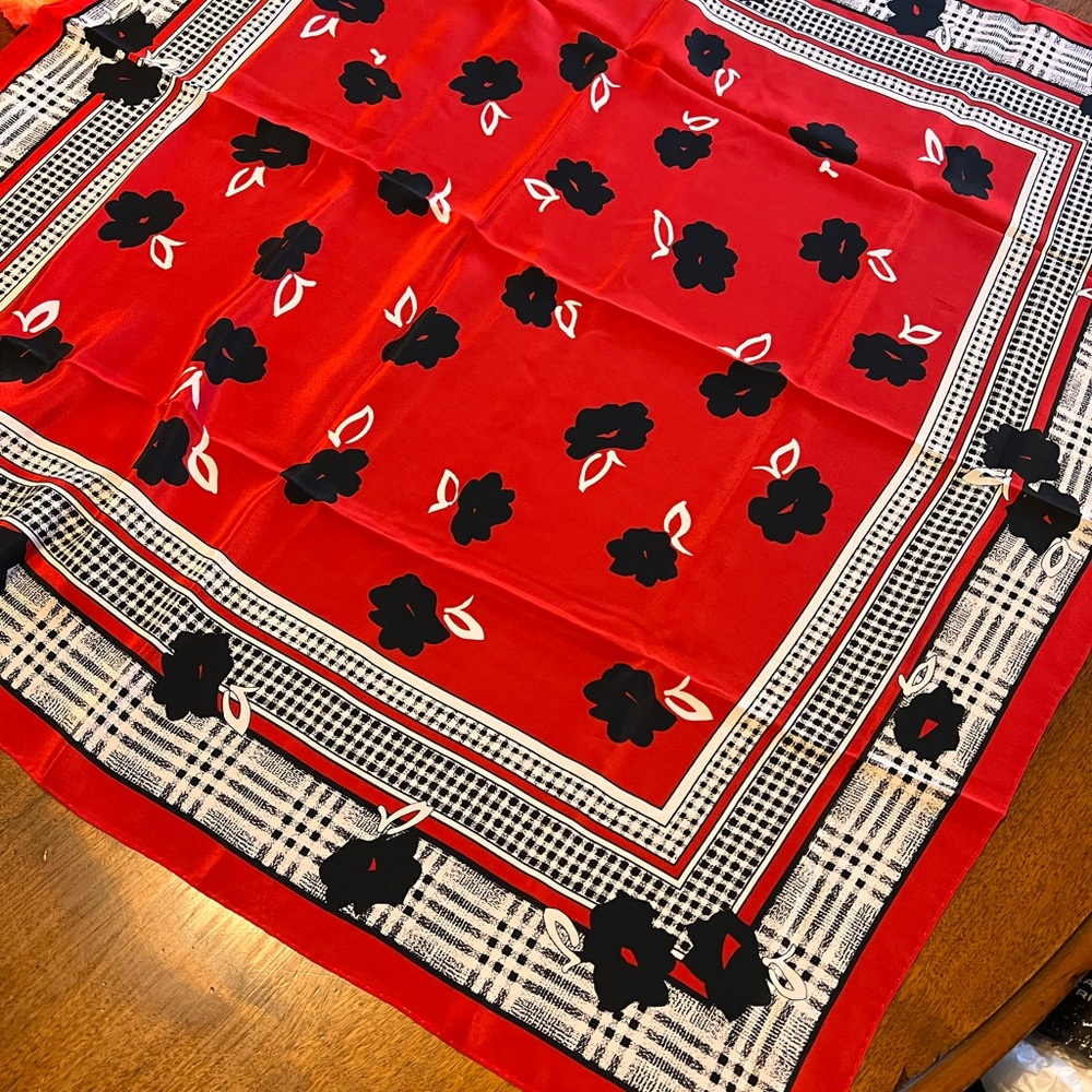Red and Black Floral Scarf